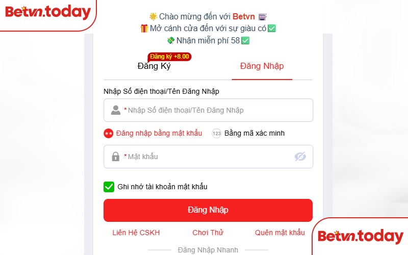 Hướng dẫn chi tiết đăng nhập BETVN